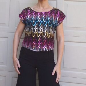 vintage 1980's SEQUIN SPARKLE TOP 80's S M